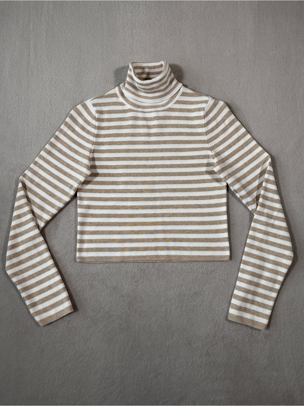 Forever21 Turtleneck Womens Large Beige White Striped Crop Top